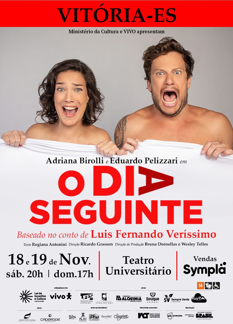 Espetáculo ' O Dia Seguinte ', com Adriana Birolli e Eduardo Pelizzari,  chega a Salvador em novembro